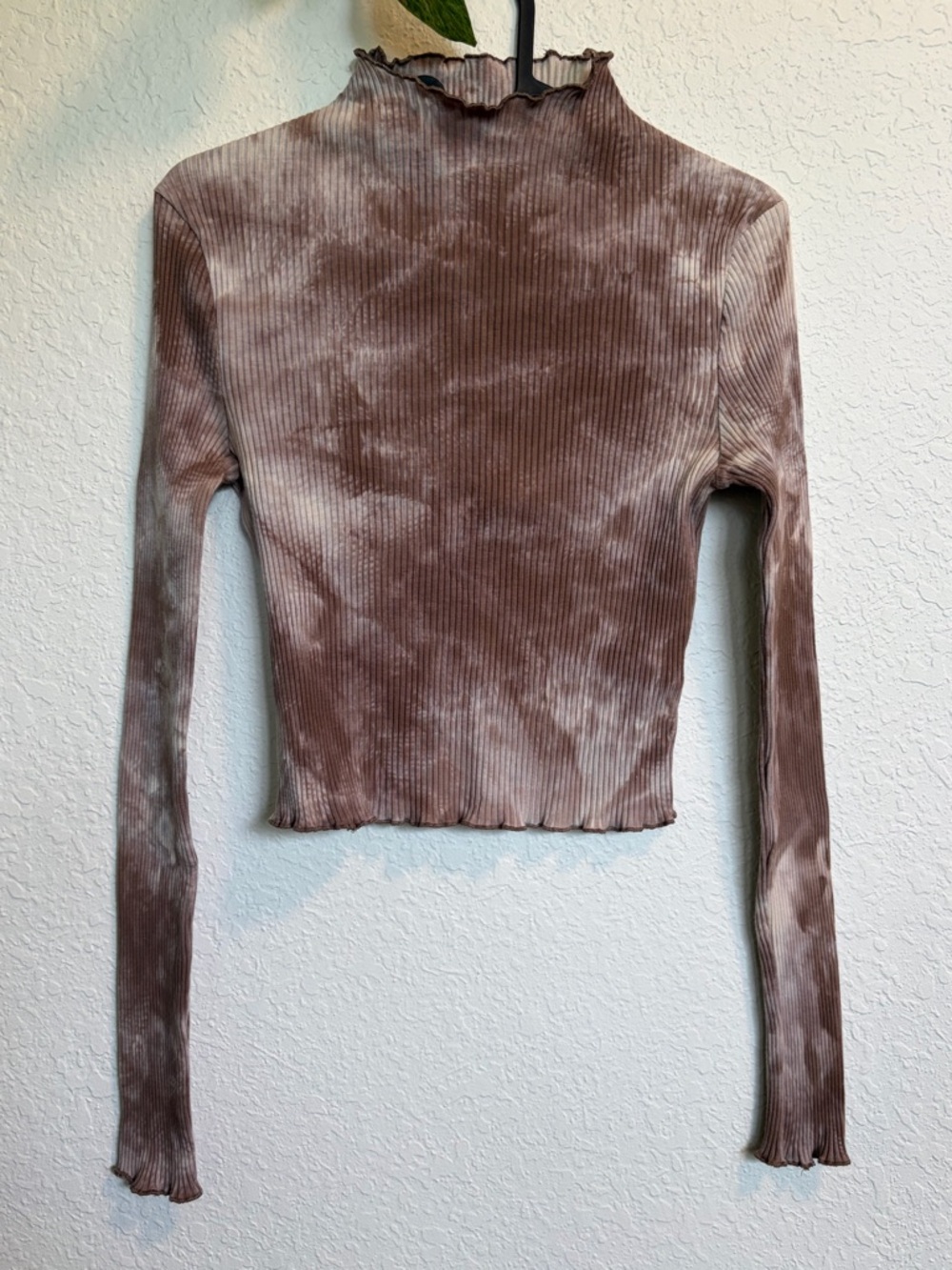 Brown Tie-Dye Ribbed Crop Top